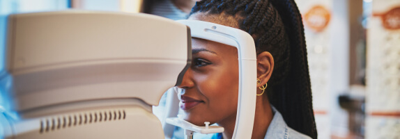 Woman undergoing diabetic eye exam